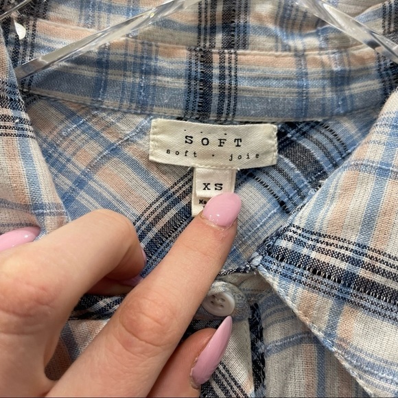 Soft Joie Plaid Button Up Shirt Lightweight XS Blue Black Textured - Picture 7 of 14
